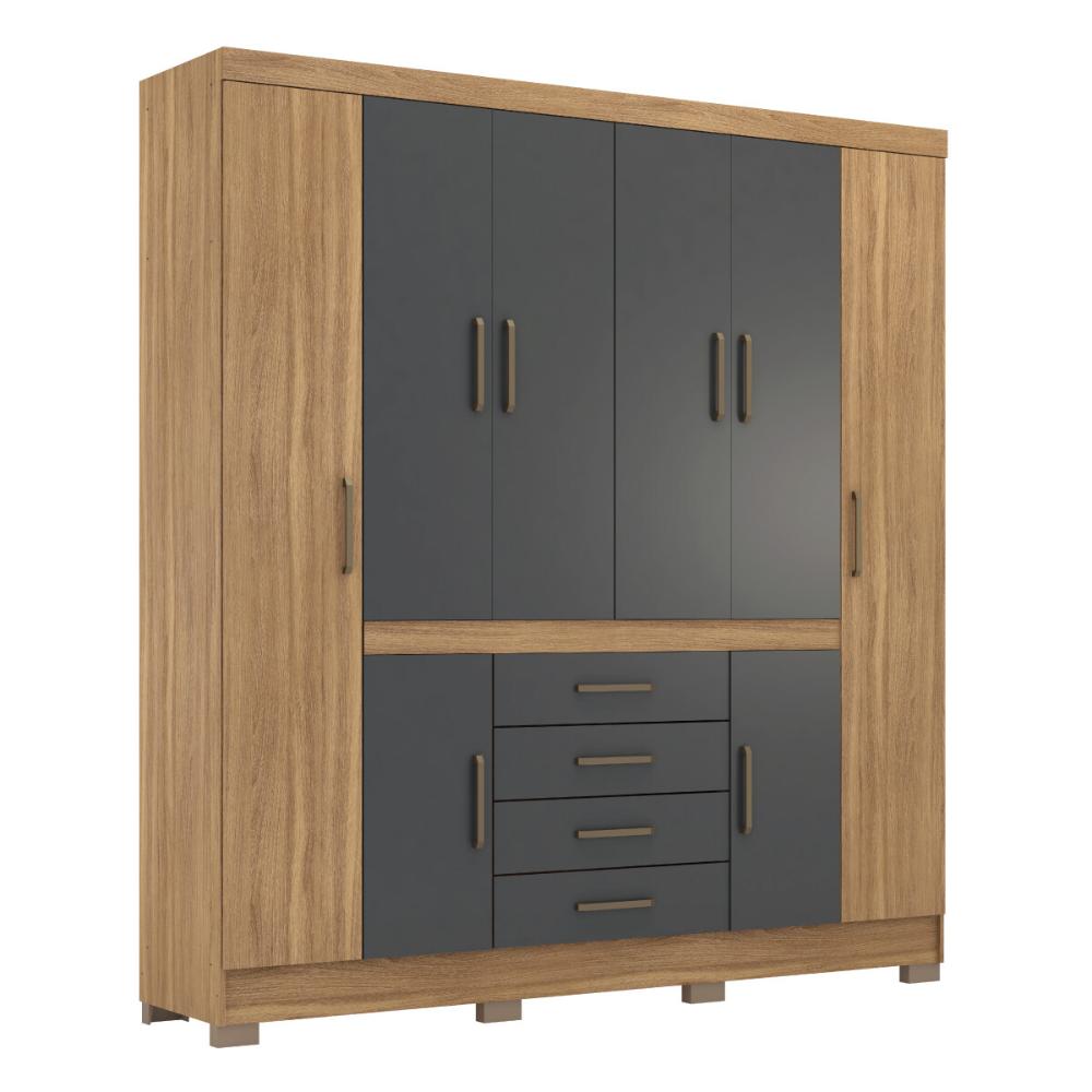 Guarda-Roupa Casal 8 Portas 4 Gavetas 201cm Multimóveis CR35288 Amêndola/Grafito