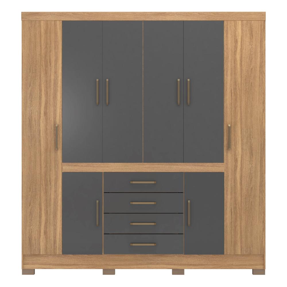 Guarda-Roupa Casal 8 Portas 4 Gavetas 201cm Multimóveis CR35288 Amêndola/Grafito