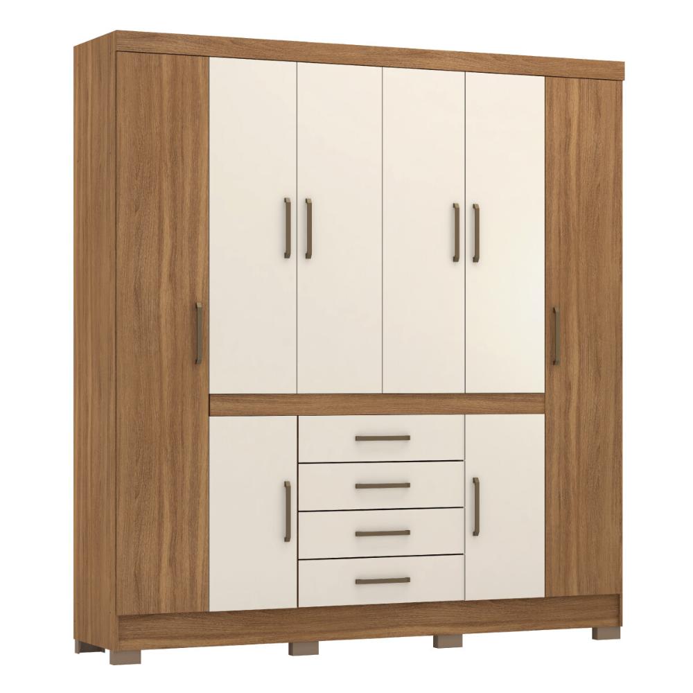 Guarda-Roupa Casal 8 Portas 4 Gavetas 201cm Multimóveis CR35288 Amêndola/Off White