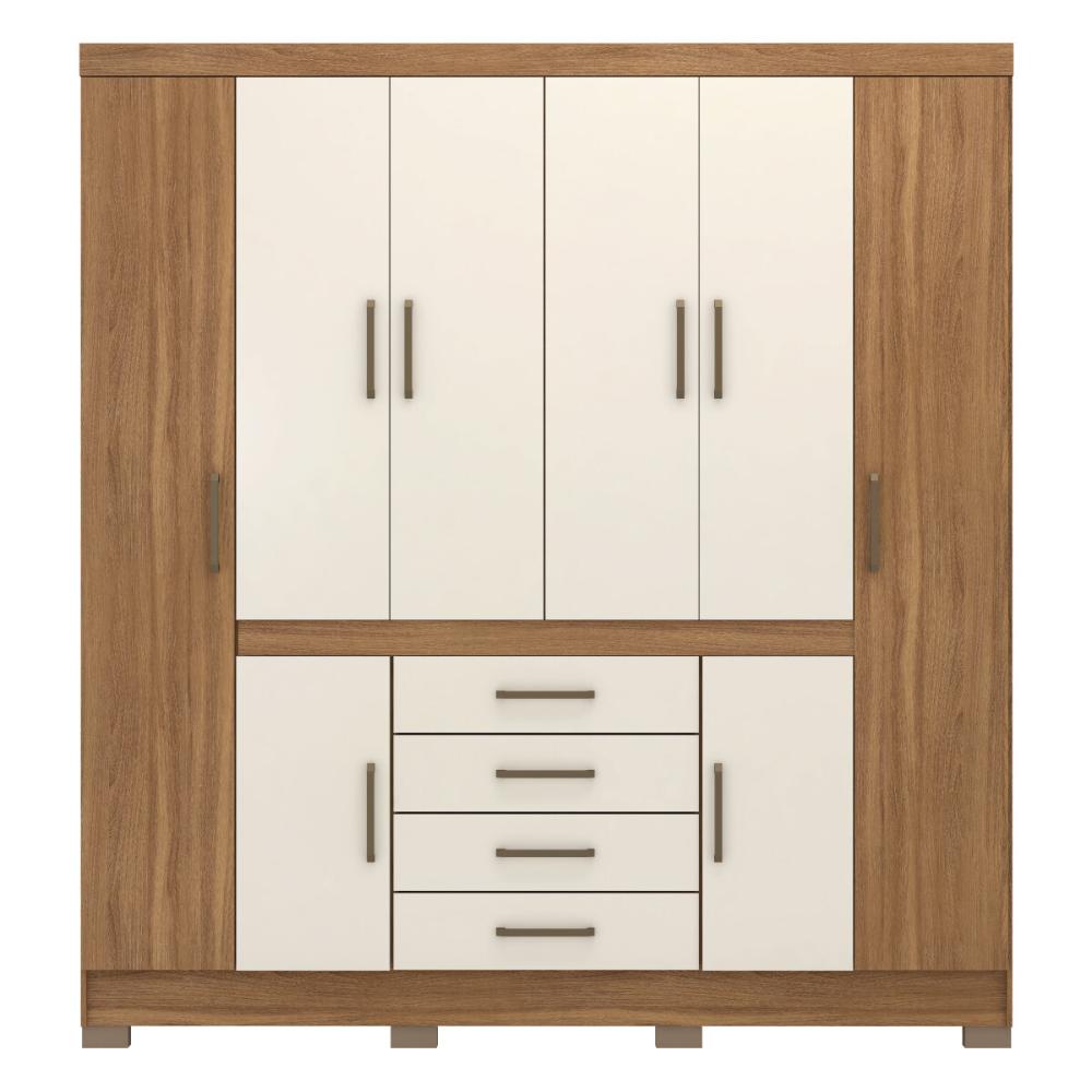 Guarda-Roupa Casal 8 Portas 4 Gavetas 201cm Multimóveis CR35288 Amêndola/Off White