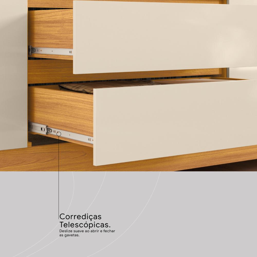 Guarda-Roupa Casal MDF com Espelhos 6 Portas 4 Gavetas 201cm Multimóveis CR35289 Cinamon/Off White