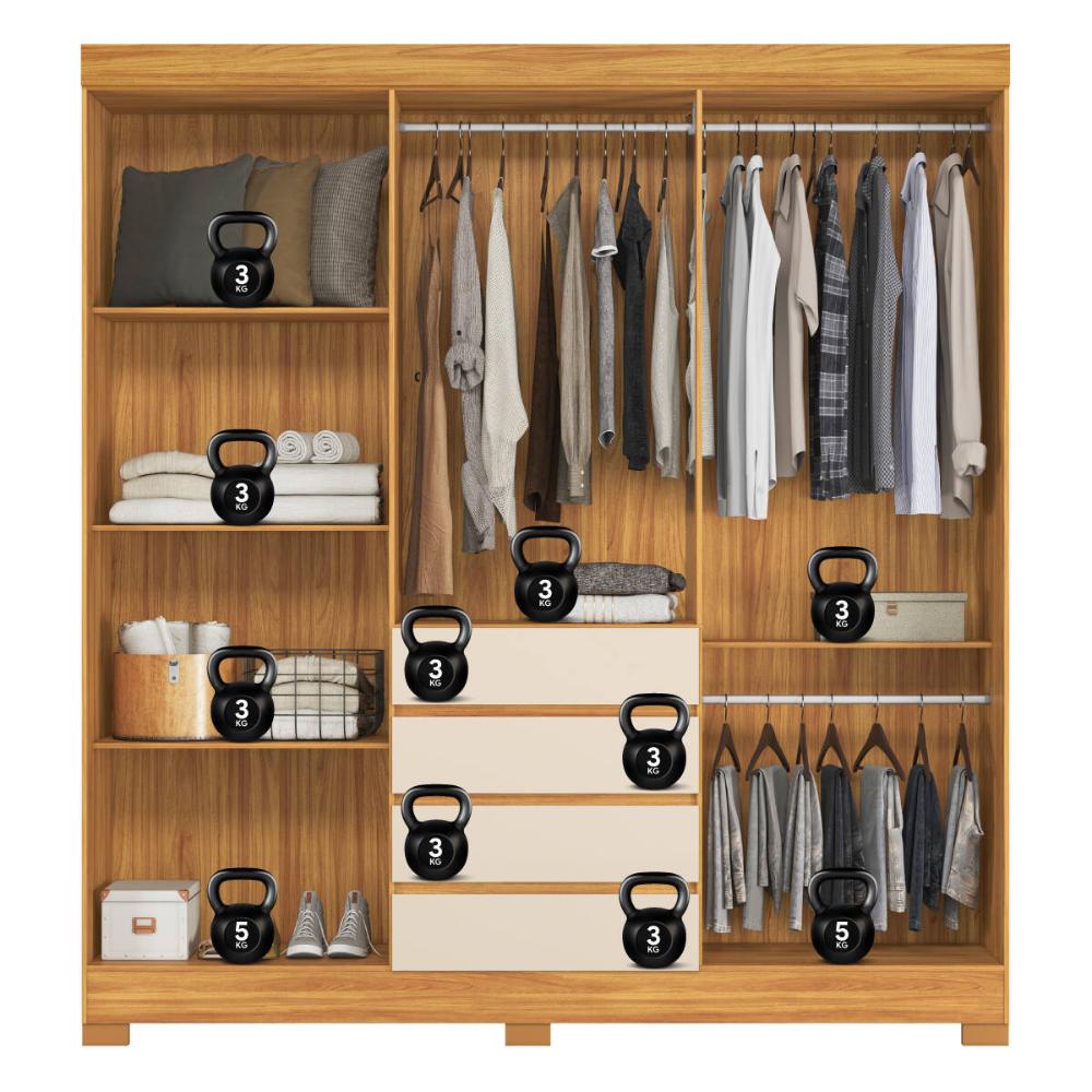Guarda-Roupa Casal MDF com Espelhos 6 Portas 4 Gavetas 201cm Multimóveis CR35289 Cinamon/Off White