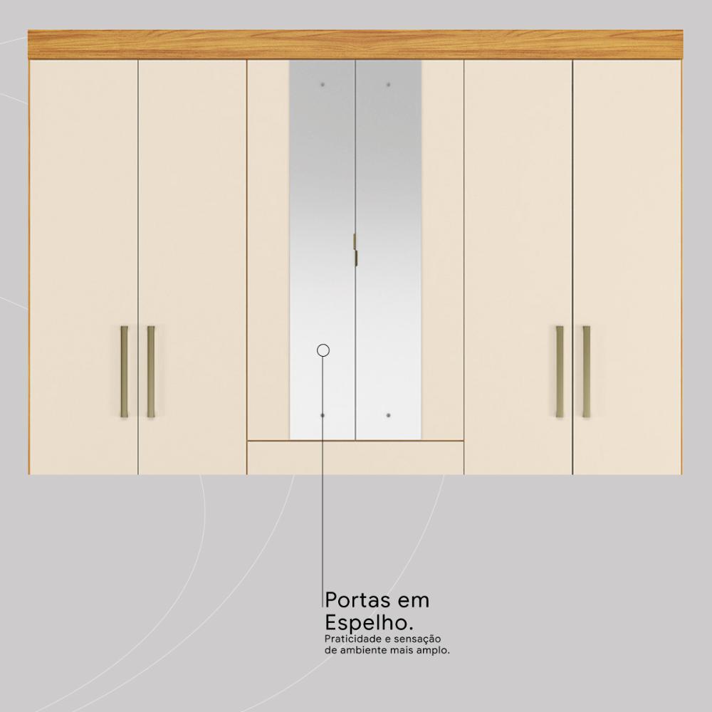Guarda-Roupa Casal MDF com Espelhos 6 Portas 4 Gavetas 201cm Multimóveis CR35289 Cinamon/Off White