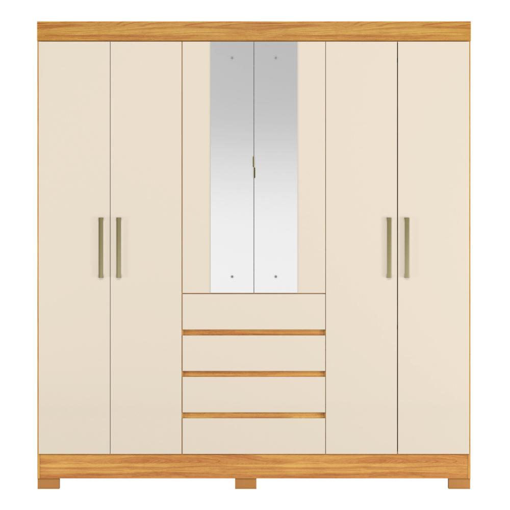 Guarda-Roupa Casal MDF com Espelhos 6 Portas 4 Gavetas 201cm Multimóveis CR35289 Cinamon/Off White