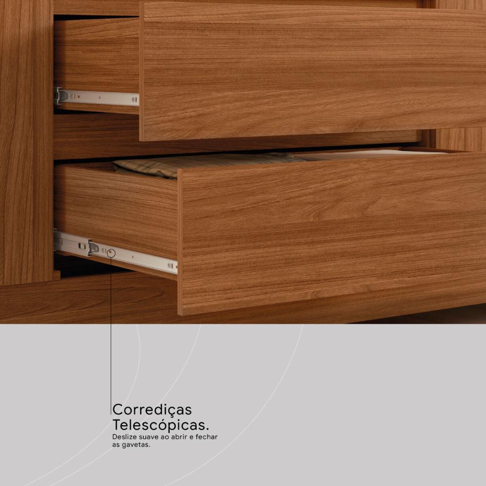 Guarda-Roupa Casal MDF com Espelhos 6 Portas 4 Gavetas 201cm Multimóveis CR35289 Nogueira Touch