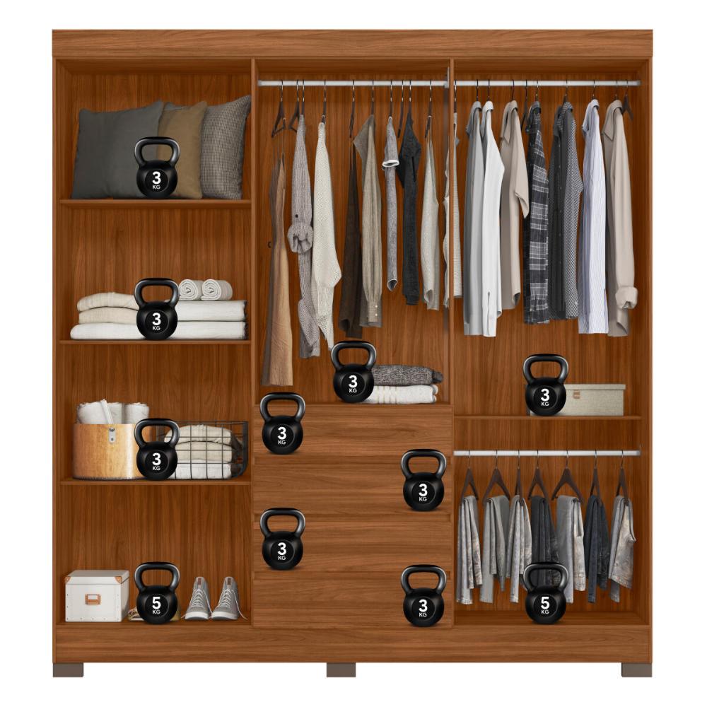 Guarda-Roupa Casal MDF com Espelhos 6 Portas 4 Gavetas 201cm Multimóveis CR35289 Nogueira Touch