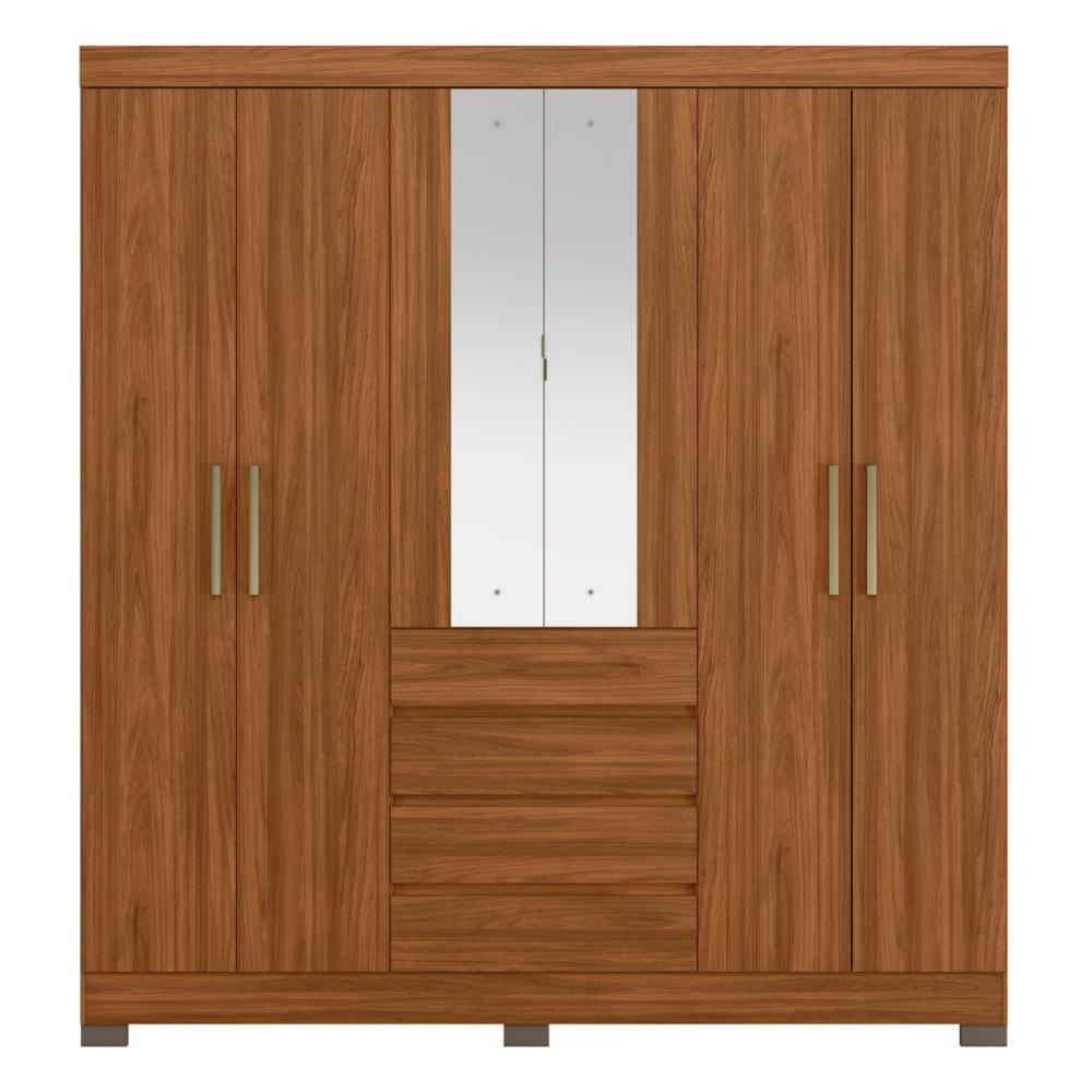 Guarda-Roupa Casal MDF com Espelhos 6 Portas 4 Gavetas 201cm Multimóveis CR35289 Nogueira Touch