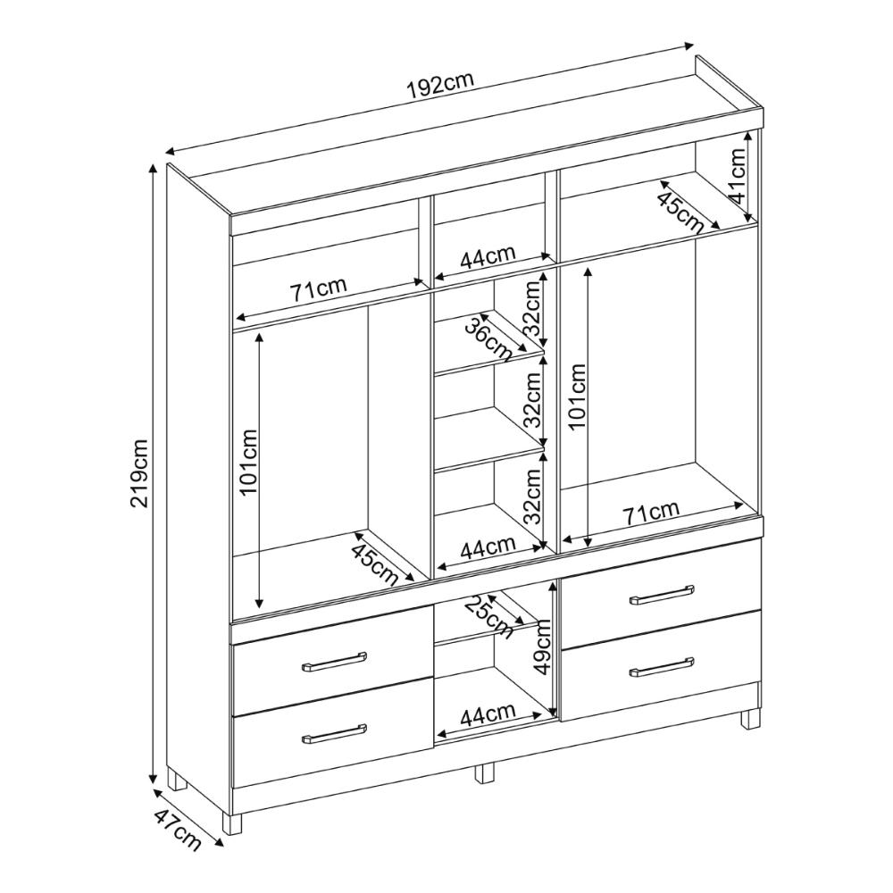Guarda-Roupa Casal com Espelho 6 Portas 4 Gavetas 192cm Multimóveis CR35285 Amêndola Touch