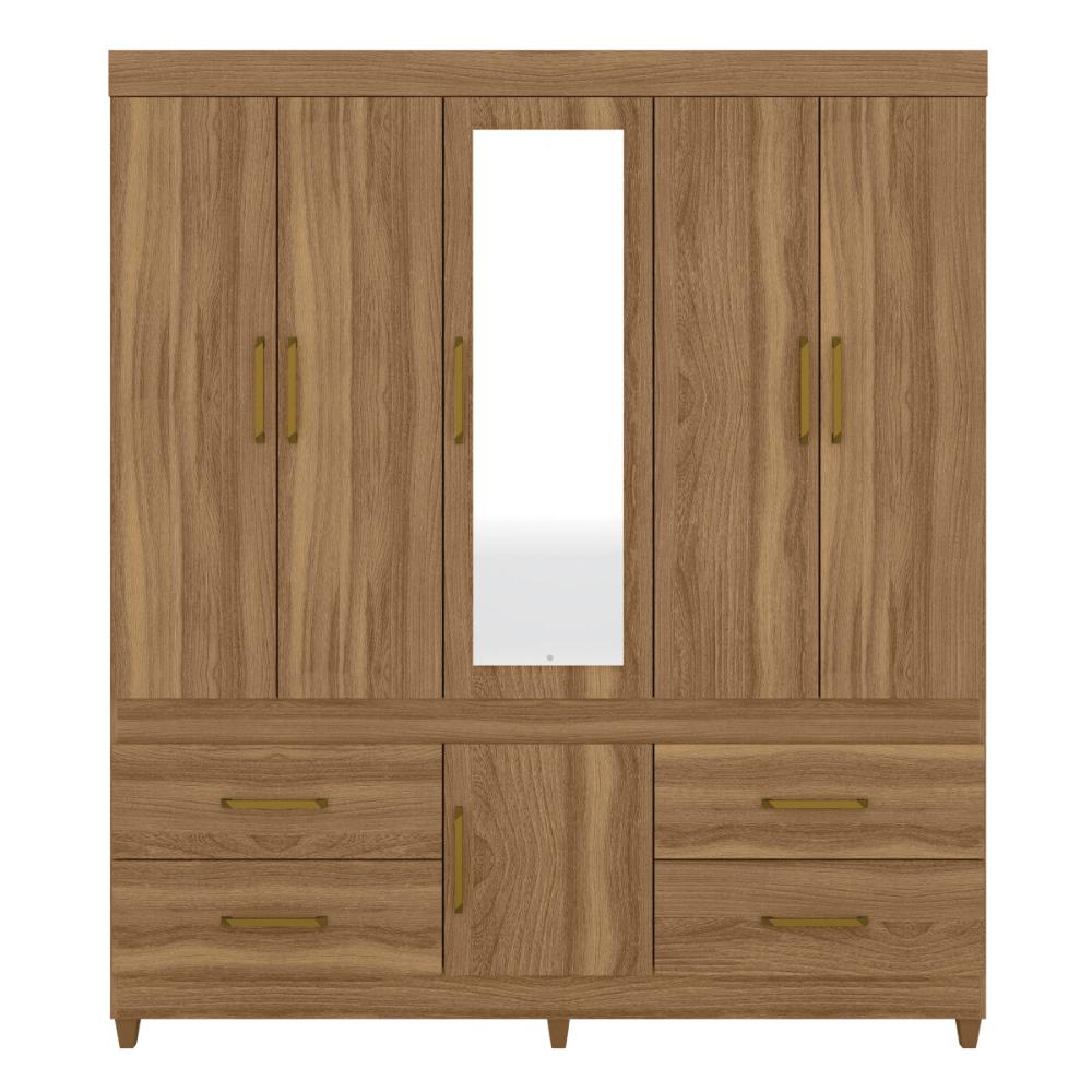 Guarda-Roupa Casal com Espelho 6 Portas 4 Gavetas 192cm Multimóveis CR35285 Amêndola Touch