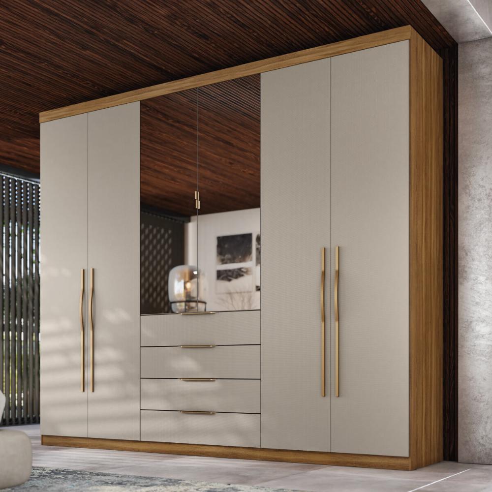 Guarda-Roupa Casal com Espelhos 6 Portas 4 Gav Multimóveis CR35284 Amêndola/Nude Prime TX