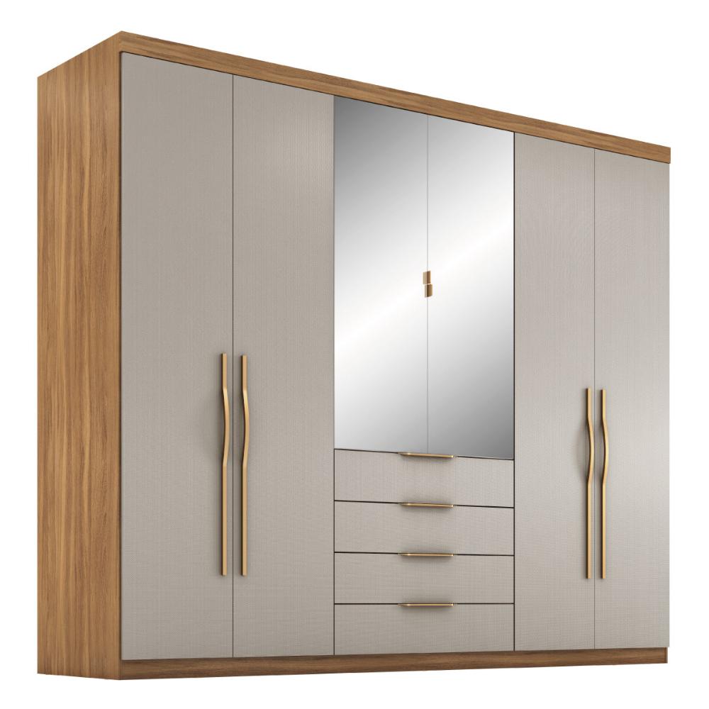 Guarda-Roupa Casal com Espelhos 6 Portas 4 Gav Multimóveis CR35284 Amêndola/Nude Prime TX