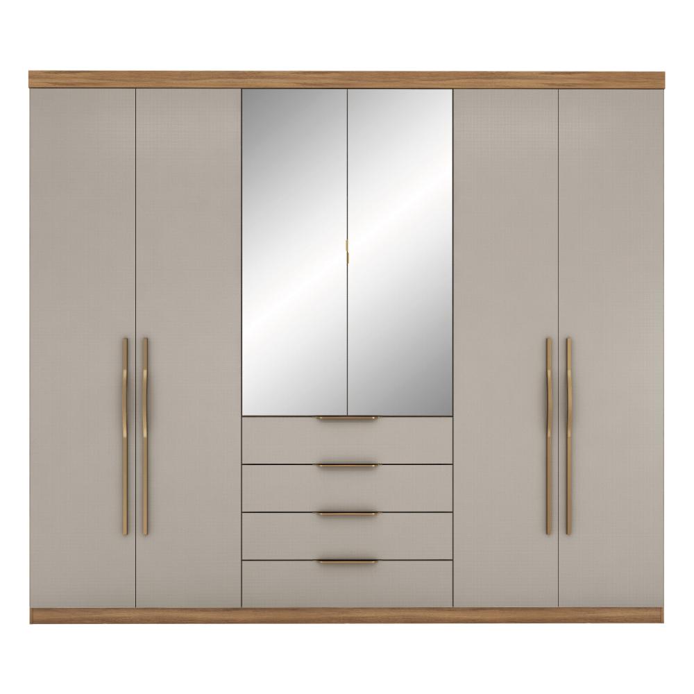 Guarda-Roupa Casal com Espelhos 6 Portas 4 Gav Multimóveis CR35284 Amêndola/Nude Prime TX