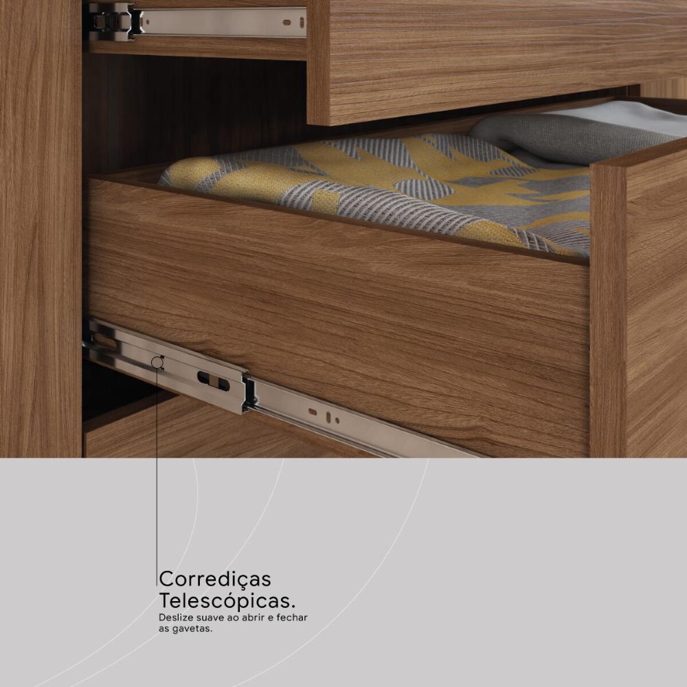 Guarda-Roupa Casal com Espelhos 6 Portas 4 Gavetas 262,2cm Multimóveis CR35284 Nogueira Touch