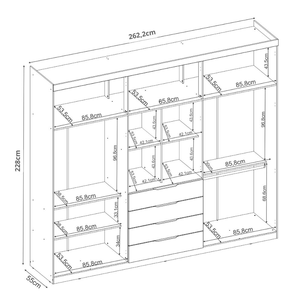 Guarda-Roupa Casal com Espelhos 6 Portas 4 Gavetas 262,2cm Multimóveis CR35284 Nogueira Touch