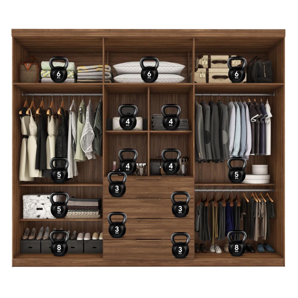 Guarda-Roupa Casal com Espelhos 6 Portas 4 Gavetas 262,2cm Multimóveis CR35284 Nogueira Touch
