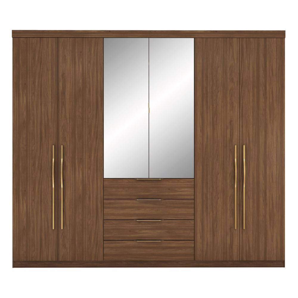 Guarda-Roupa Casal com Espelhos 6 Portas 4 Gavetas 262,2cm Multimóveis CR35284 Nogueira Touch