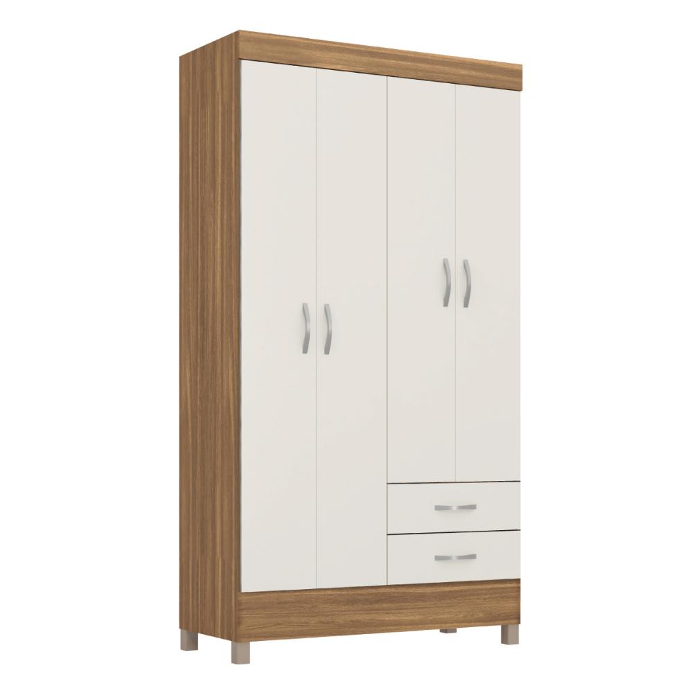 Guarda-Roupa Solteiro 4 Portas 2 Gavetas 110cm Multimóveis CR35281 Amêndola/Off White