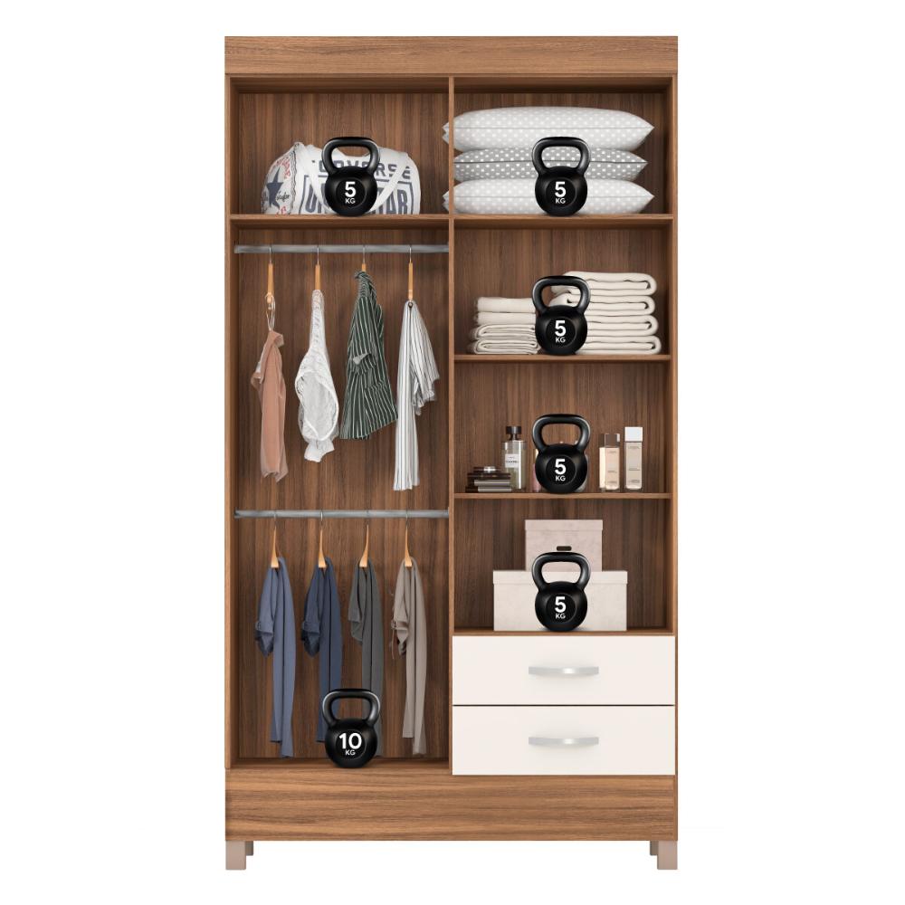Guarda-Roupa Solteiro 4 Portas 2 Gavetas 110cm Multimóveis CR35281 Amêndola/Off White