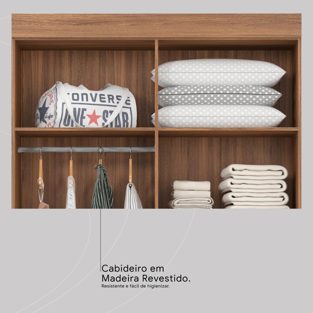 Guarda-Roupa Solteiro 4 Portas 2 Gavetas 110cm Multimóveis CR35281 Amêndola/Off White