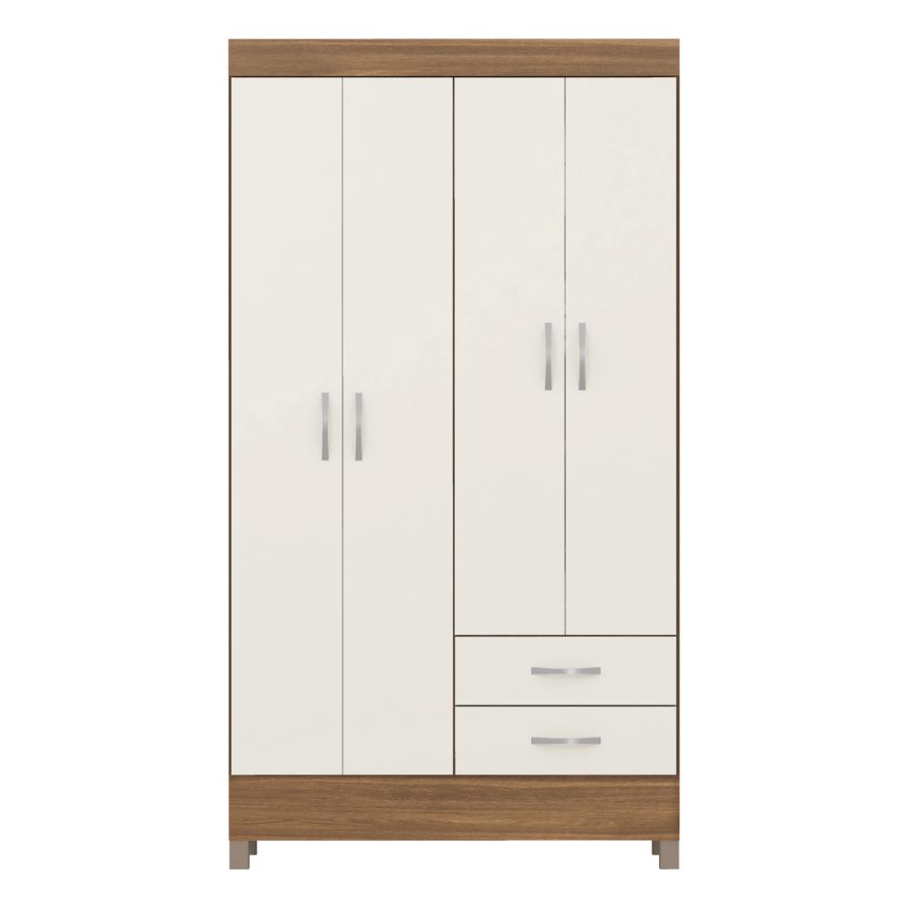 Guarda-Roupa Solteiro 4 Portas 2 Gavetas 110cm Multimóveis CR35281 Amêndola/Off White