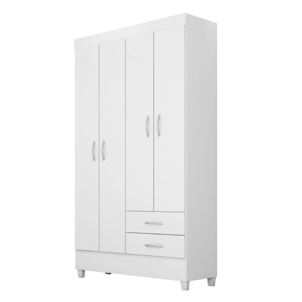 Guarda-Roupa Solteiro 4 Portas 2 Gavetas 110cm Multimóveis CR35281 Branco/Rosa