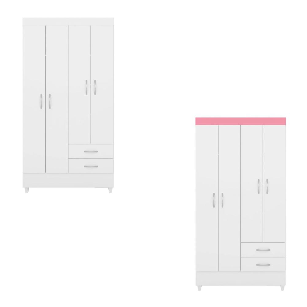 Guarda-Roupa Solteiro 4 Portas 2 Gavetas 110cm Multimóveis CR35281 Branco/Rosa