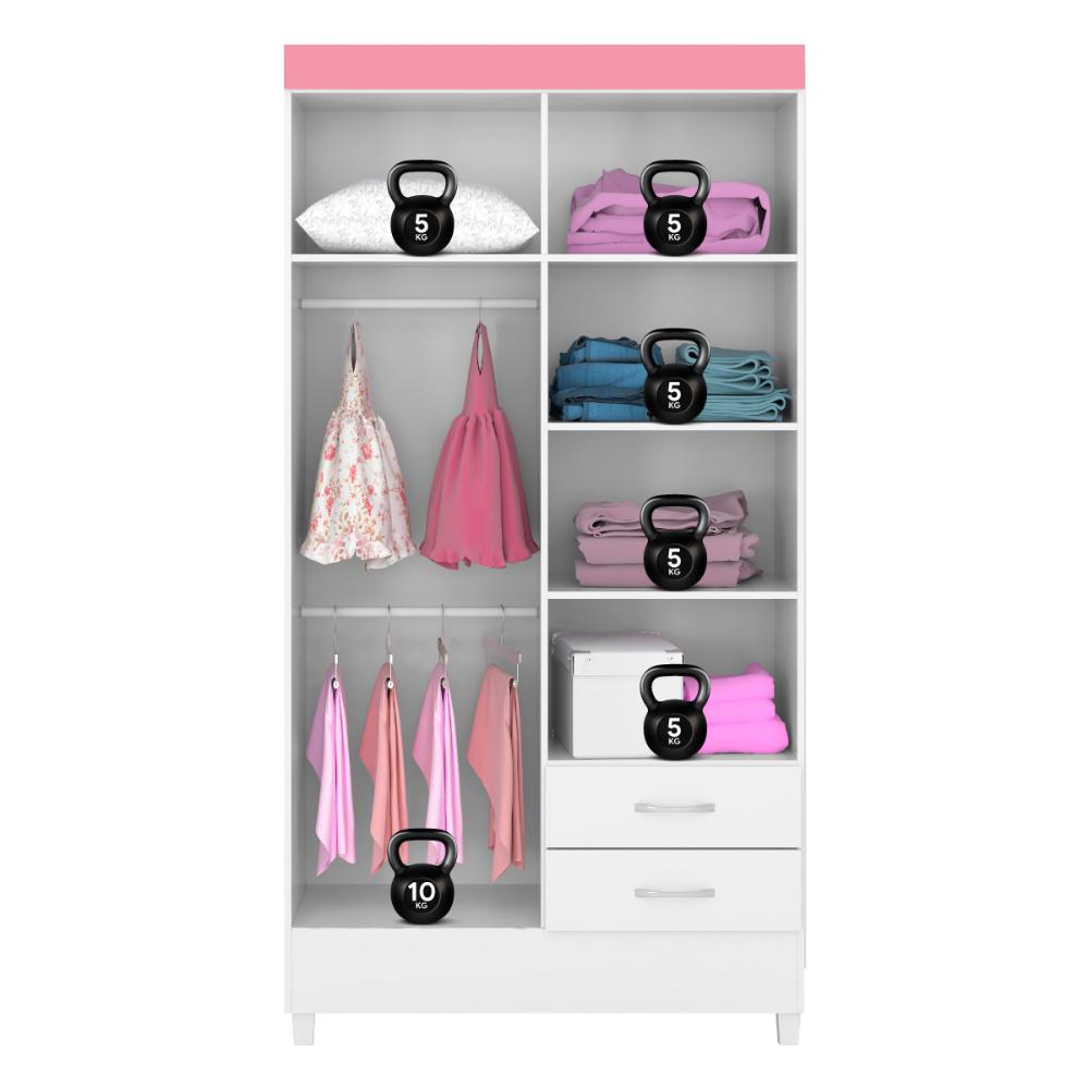 Guarda-Roupa Solteiro 4 Portas 2 Gavetas 110cm Multimóveis CR35281 Branco/Rosa