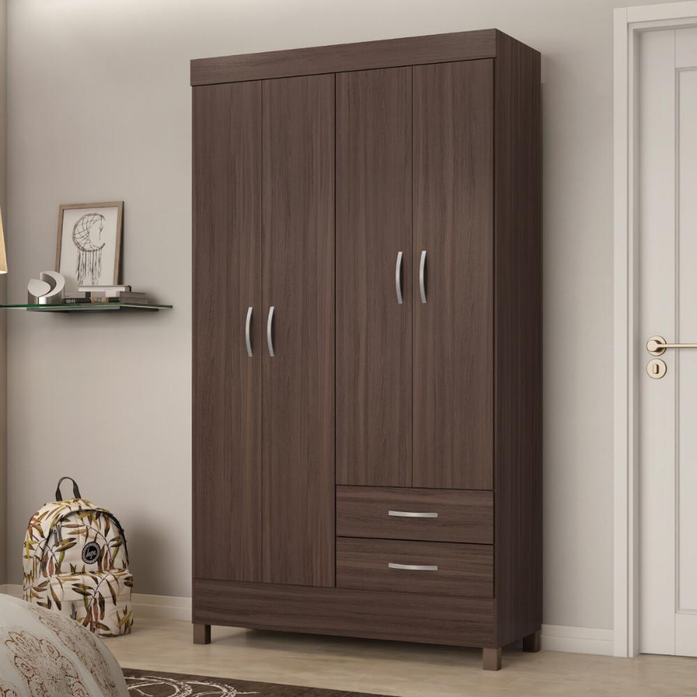 Guarda-Roupa Solteiro 4 Portas 2 Gavetas 110cm Multimóveis CR35281 Café Touch