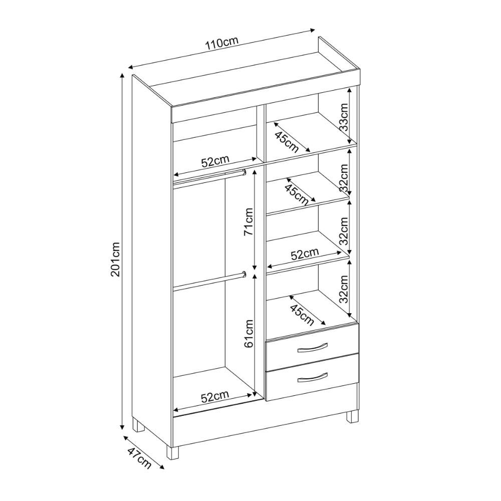 Guarda-Roupa Solteiro 4 Portas 2 Gavetas 110cm Multimóveis CR35281 Café Touch