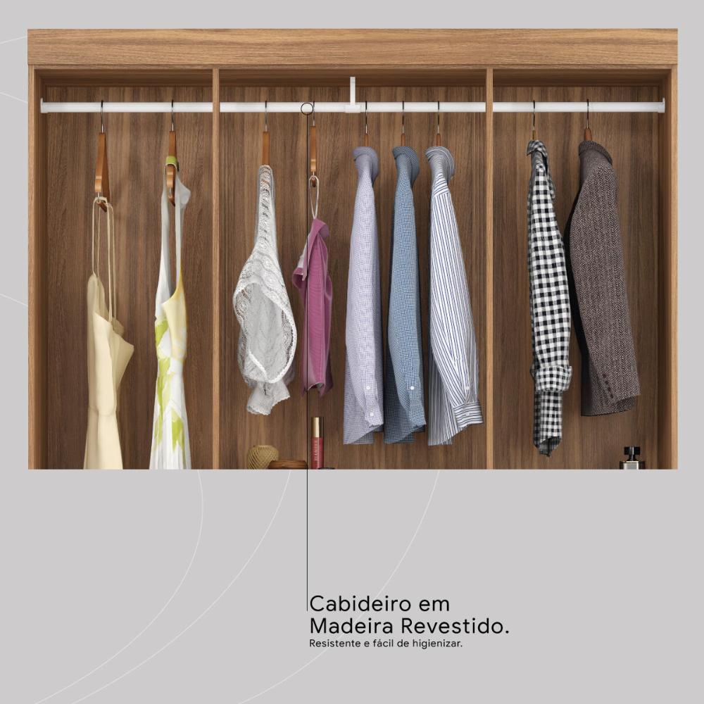 Guarda-Roupa com 6 Portas e 2 Gavetas 128cm Multimóveis CR35283 Amêndola Touch
