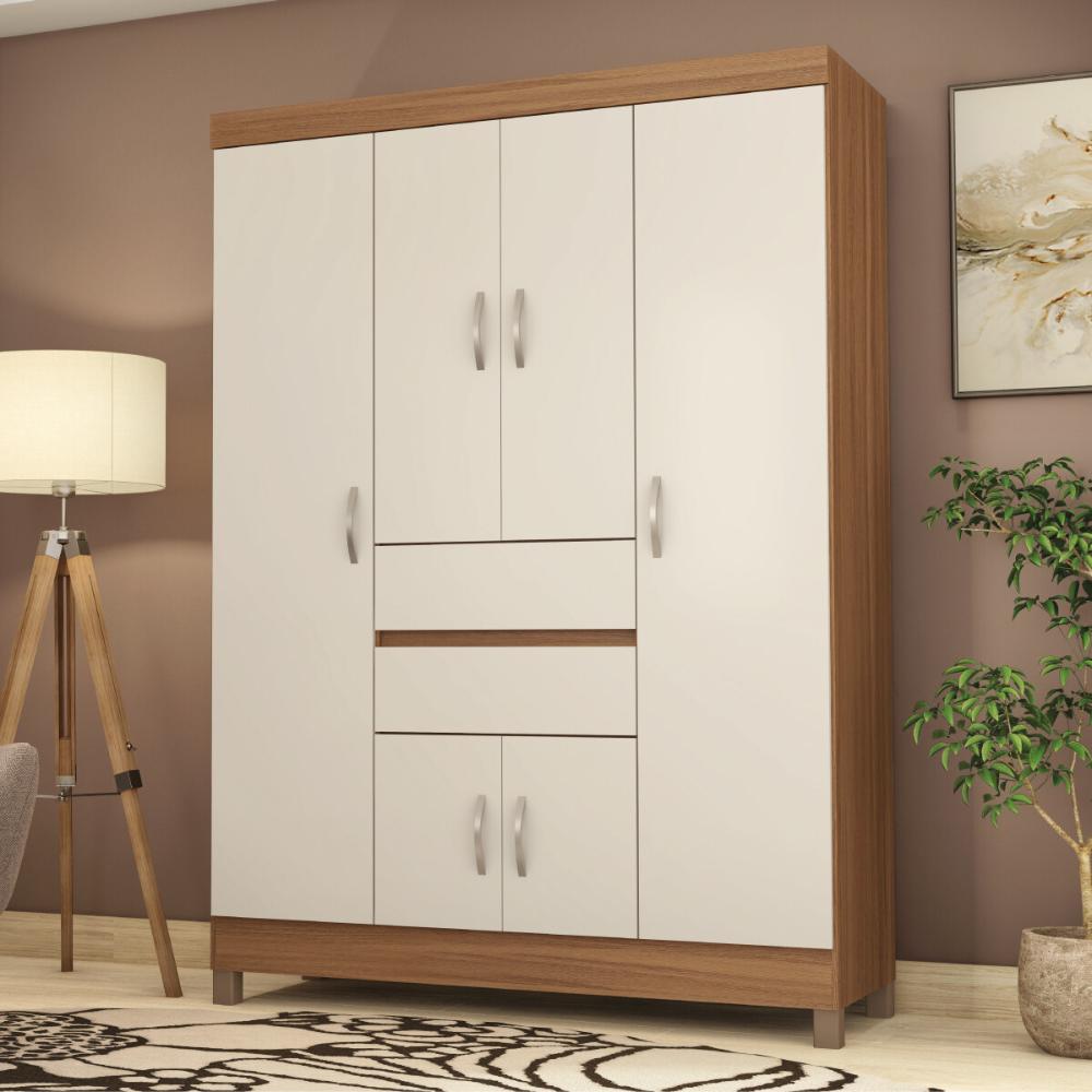 Guarda-Roupa com 6 Portas e 2 Gavetas 128cm Multimóveis CR35283 Amêndola/Off White