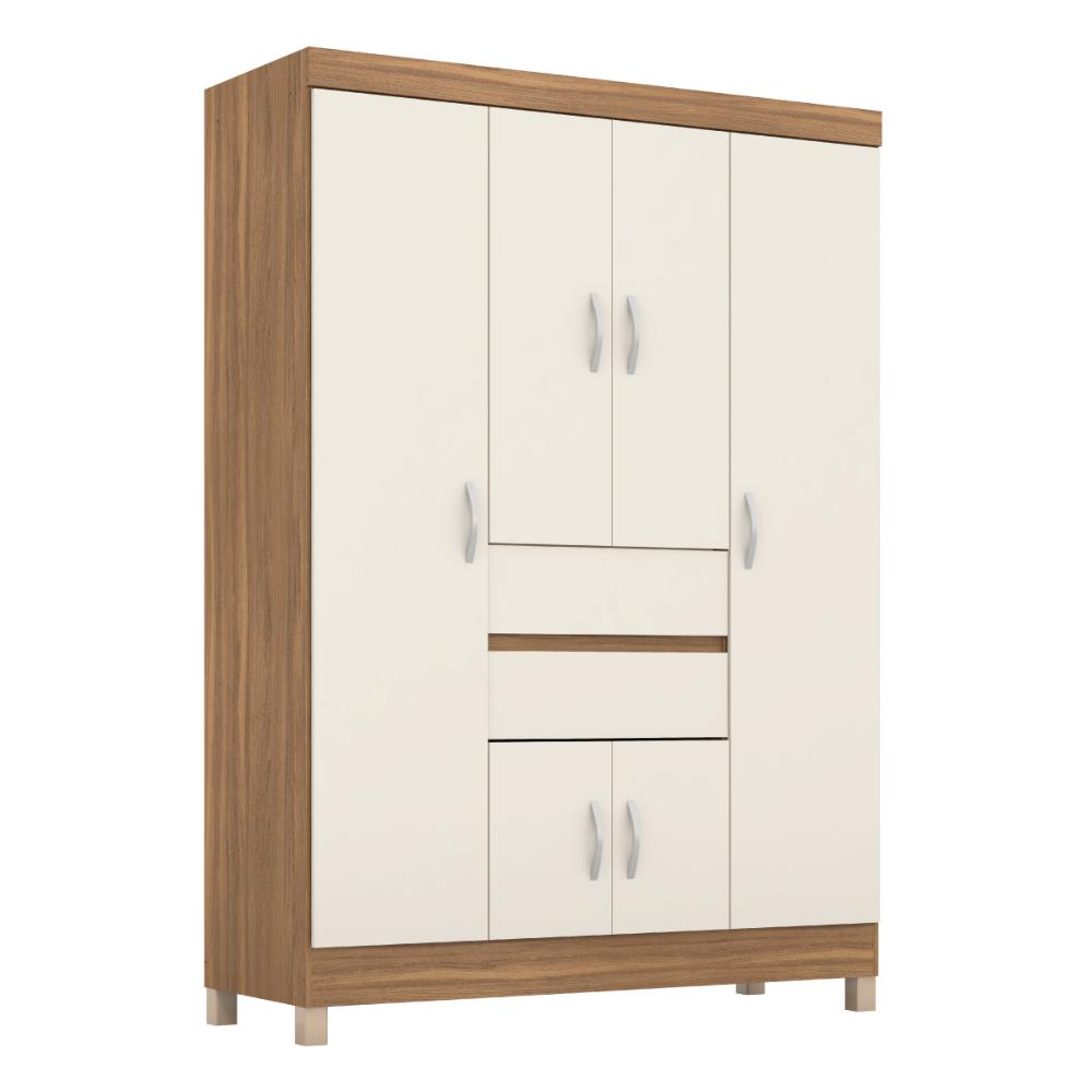 Guarda-Roupa com 6 Portas e 2 Gavetas 128cm Multimóveis CR35283 Amêndola/Off White