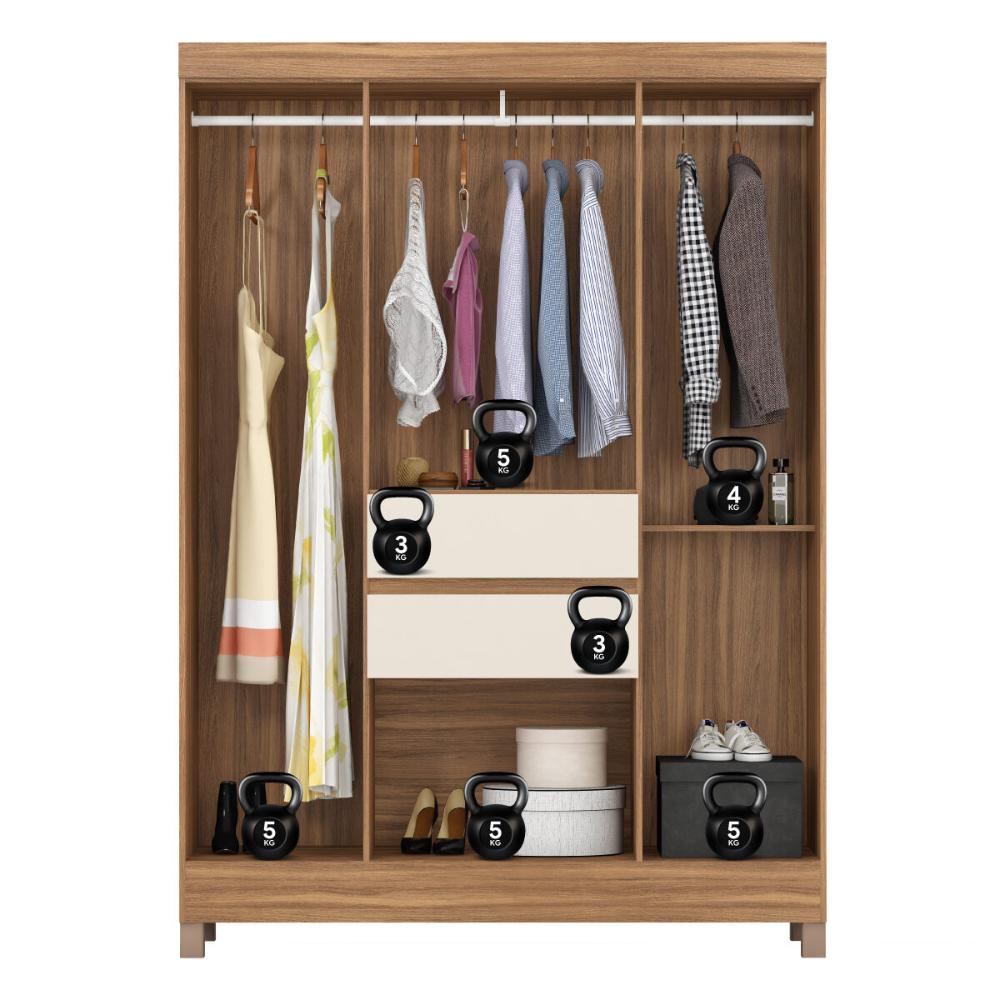 Guarda-Roupa com 6 Portas e 2 Gavetas 128cm Multimóveis CR35283 Amêndola/Off White