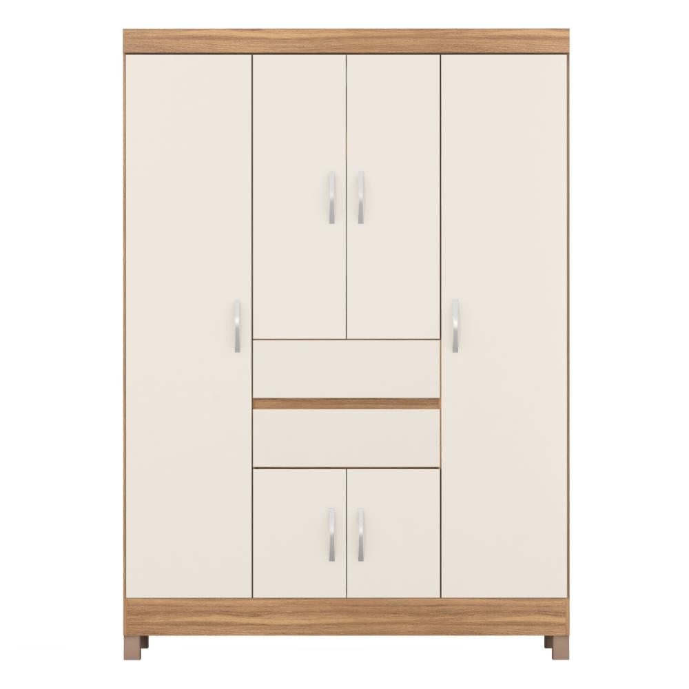 Guarda-Roupa com 6 Portas e 2 Gavetas 128cm Multimóveis CR35283 Amêndola/Off White