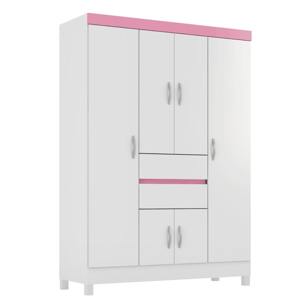 Guarda-Roupa com 6 Portas e 2 Gavetas 128cm Multimóveis CR35283 Branco/Rosa