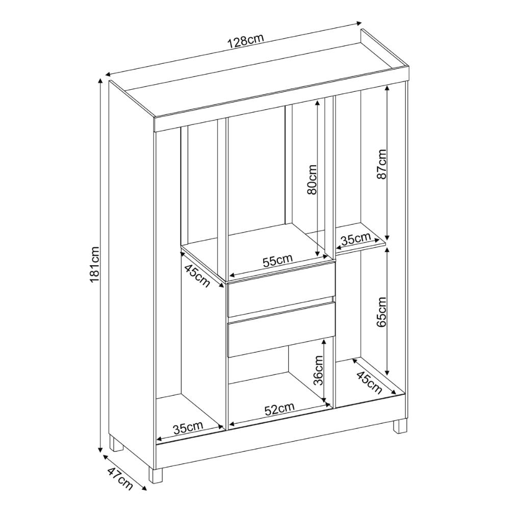 Guarda-Roupa com 6 Portas e 2 Gavetas 128cm Multimóveis CR35283 Branco/Rosa