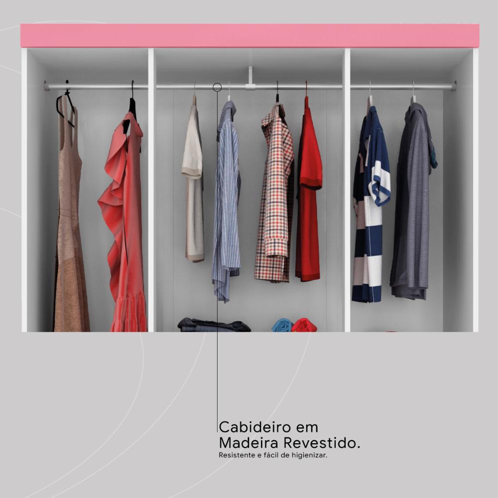 Guarda-Roupa com 6 Portas e 2 Gavetas 128cm Multimóveis CR35283 Branco/Rosa