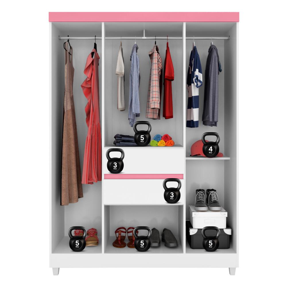 Guarda-Roupa com 6 Portas e 2 Gavetas 128cm Multimóveis CR35283 Branco/Rosa