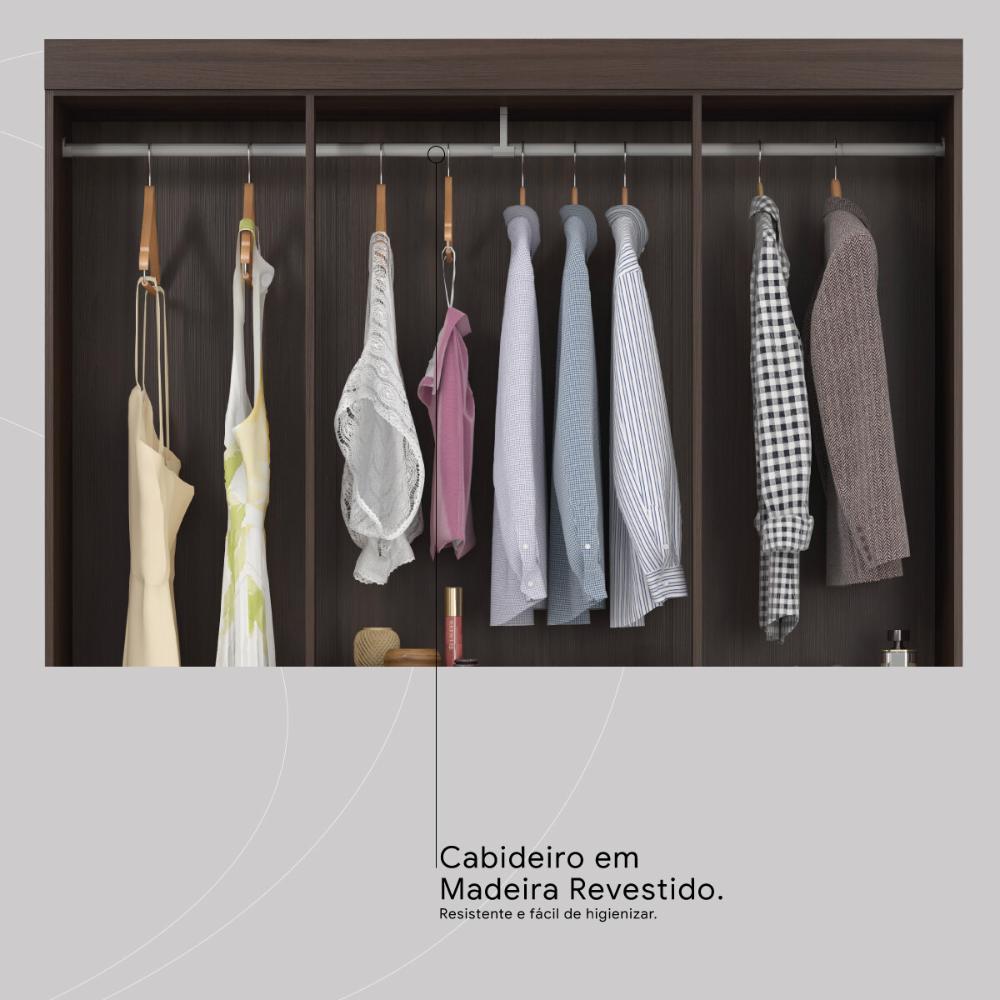 Guarda-Roupa com 6 Portas e 2 Gavetas 128cm Multimóveis CR35283 Café Touch