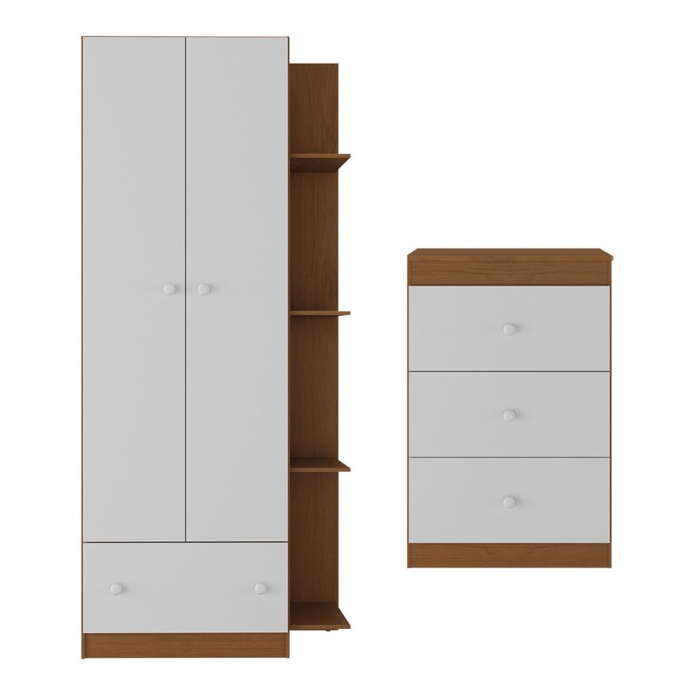 Guarda-Roupas 2 Portas 1 Gaveta com Cômoda 3 Gavetas Infantil Doce de Leite Multimóveis MP4243 Madeirado/Branco