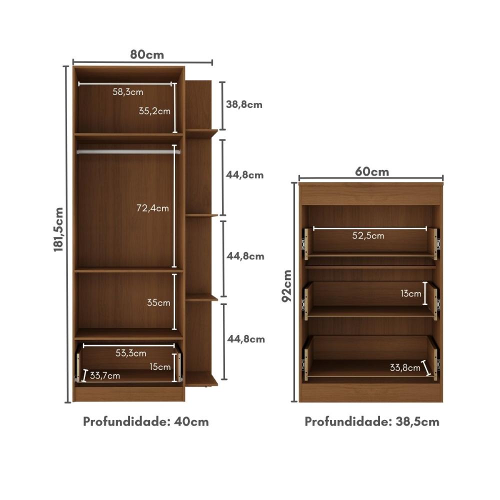 Guarda-Roupas 2 Portas 1 Gaveta com Cômoda 3 Gavetas Infantil Doce de Leite Multimóveis MP4243 Madeirado/Branco