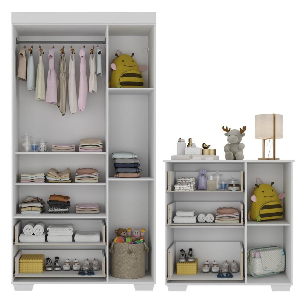 Guarda-Roupas 3 Portas 2 Gavetas com Cômoda 1 Porta 3 Gavetas Algodão Doce Multimóveis MP4251 Branco