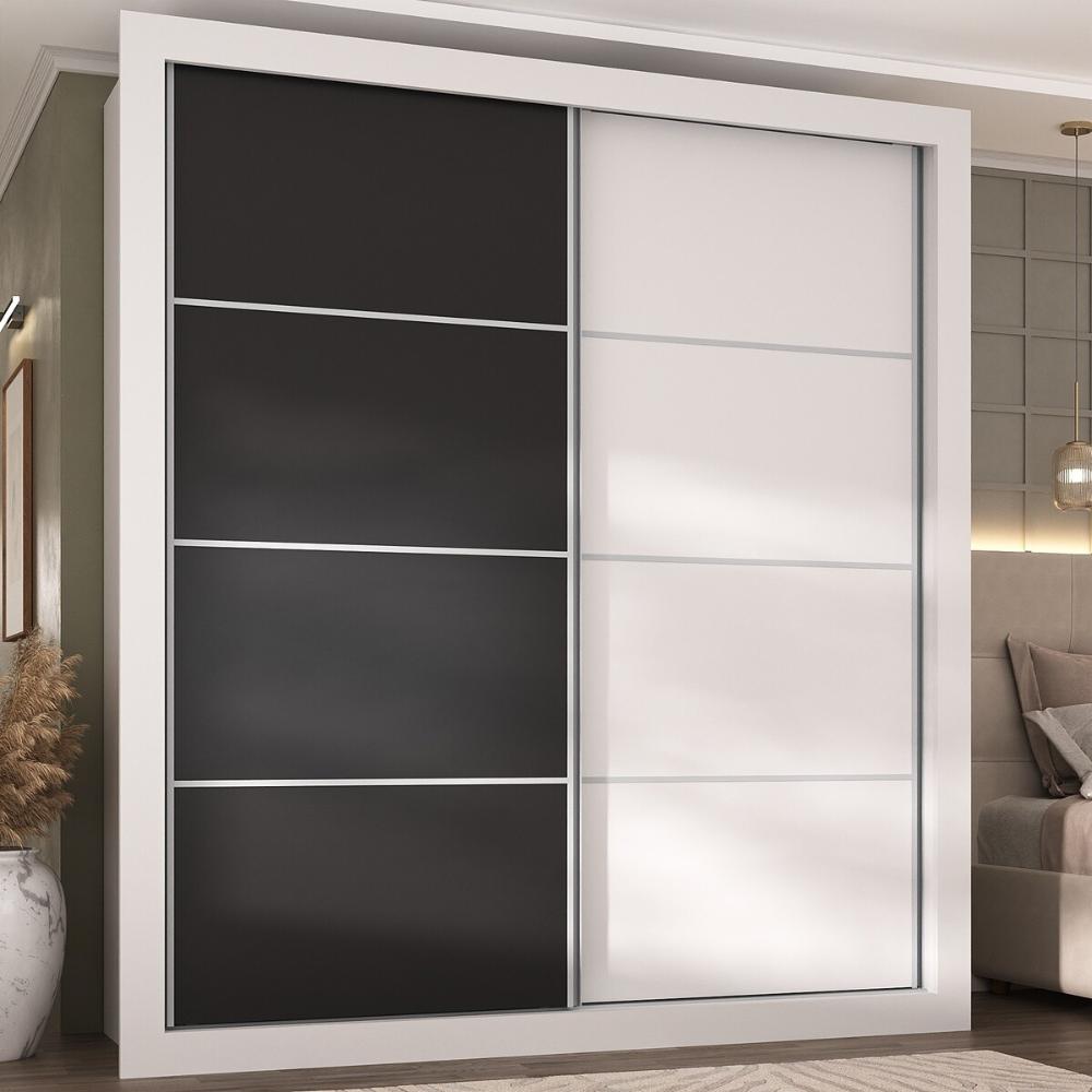 Guarda-Roupas Casal 2 Portas de Correr 4 Gavetas Alasca Multimóveis MP4265 Branco/Preto