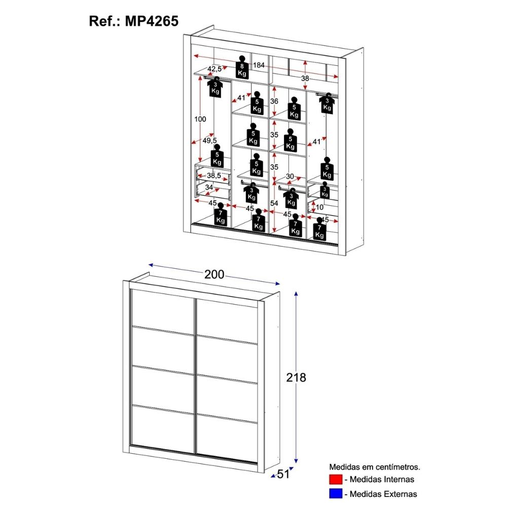 Guarda-Roupas Casal 2 Portas de Correr 4 Gavetas Alasca Multimóveis MP4265 Madeirado/Preto