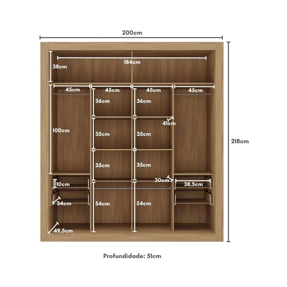 Guarda-Roupas Casal 2 Portas de Correr 4 Gavetas Dallas Multimóveis MP4270 Branco/Lacca Fumê