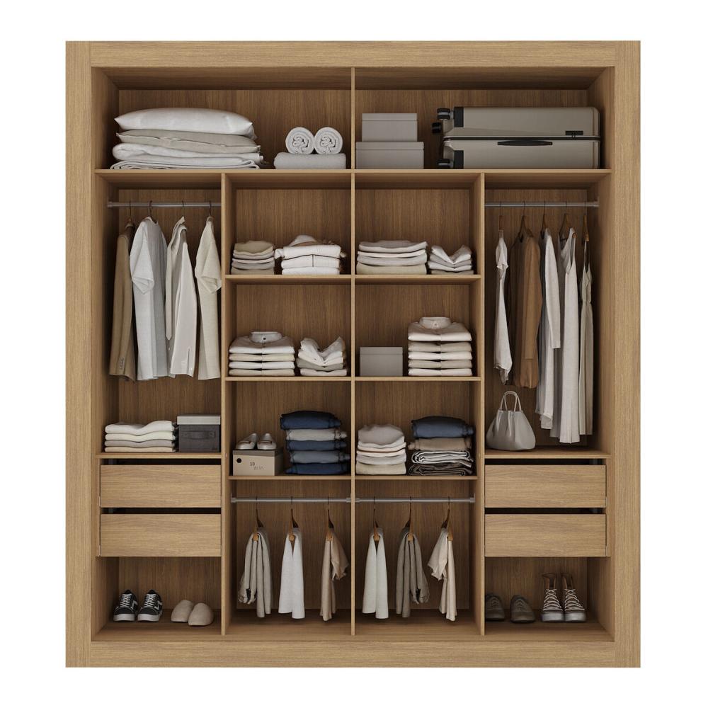 Guarda-Roupas Casal 2 Portas de Correr 4 Gavetas Dallas Multimóveis MP4271 Madeirado/Branco