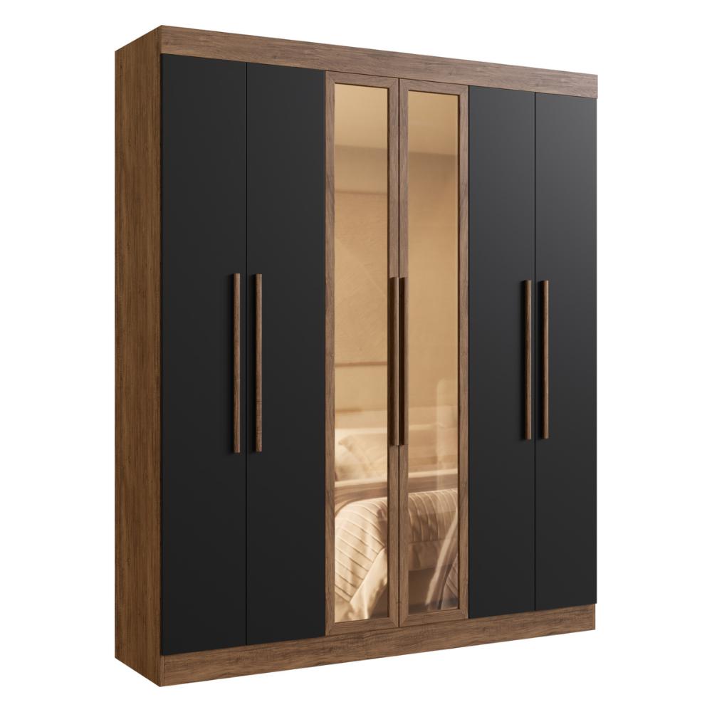 Guarda-Roupas Casal 6 Portas 180cm Multimóveis CR35262 Castanho/Preto