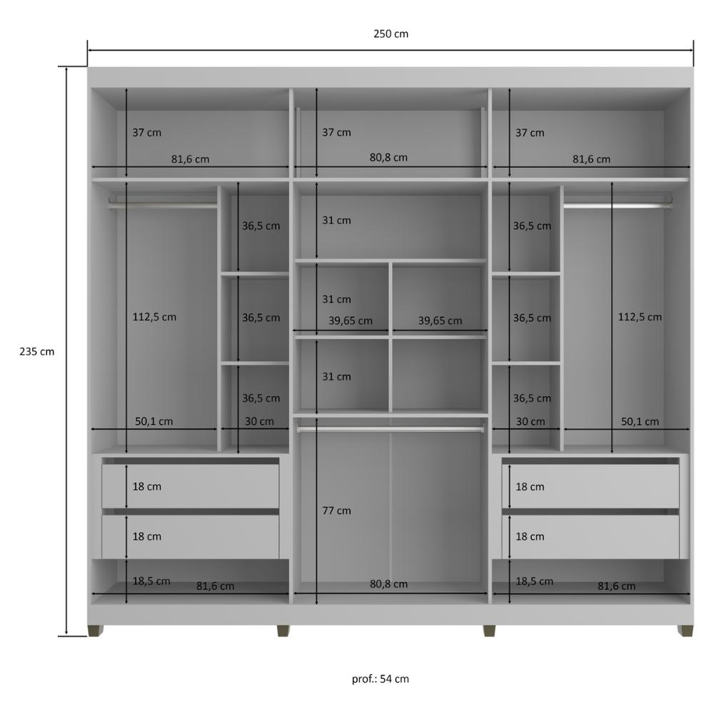 Guarda-Roupas Casal 6 Portas com Espelhos Multimóveis CR35242 Cinza