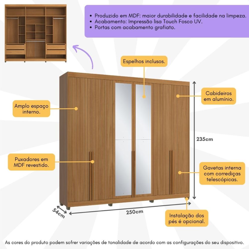 Guarda-Roupas Casal 6 Portas com Espelhos Multimóveis CR35242 Nature