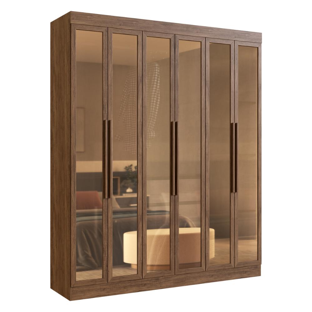 Guarda-Roupas Casal 6 Portas com Vidro Multimóveis CR35260 Castanho